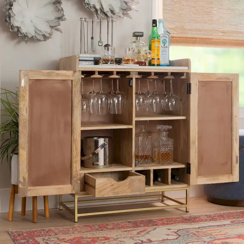 Spence Wooden Bar Cabinet with Marble Top 6