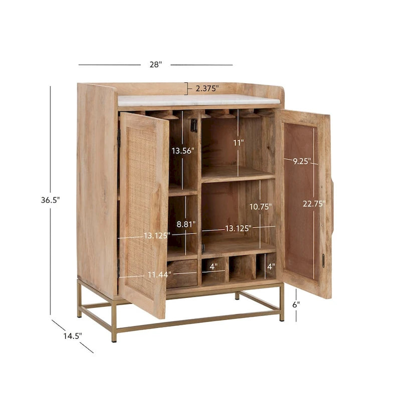 Spence Wooden Bar Cabinet with Marble Top 7