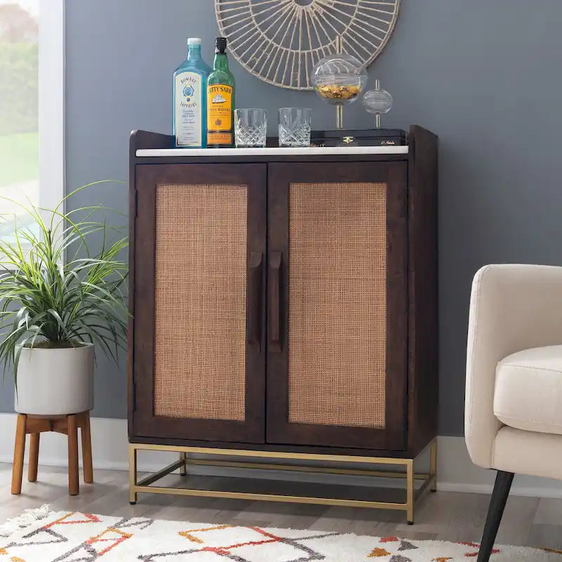 Spence Wooden Bar Cabinet with Marble Top 16