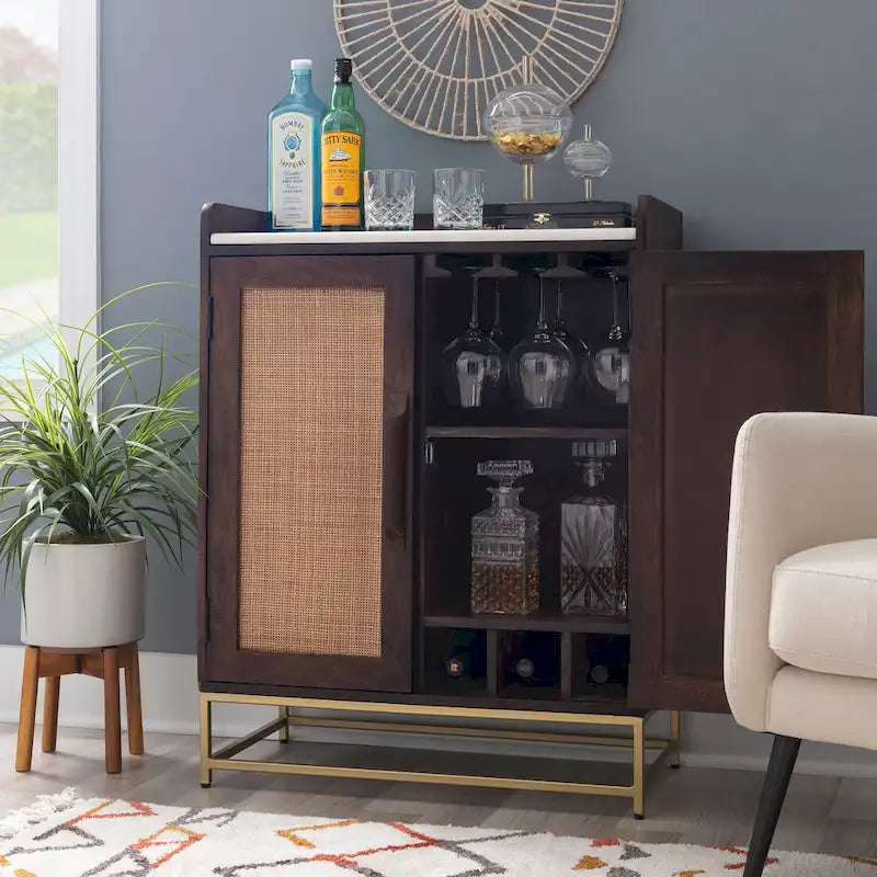 Spence Wooden Bar Cabinet with Marble Top 17
