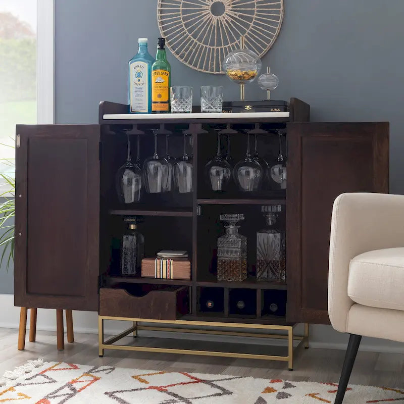 Spence Wooden Bar Cabinet with Marble Top 19