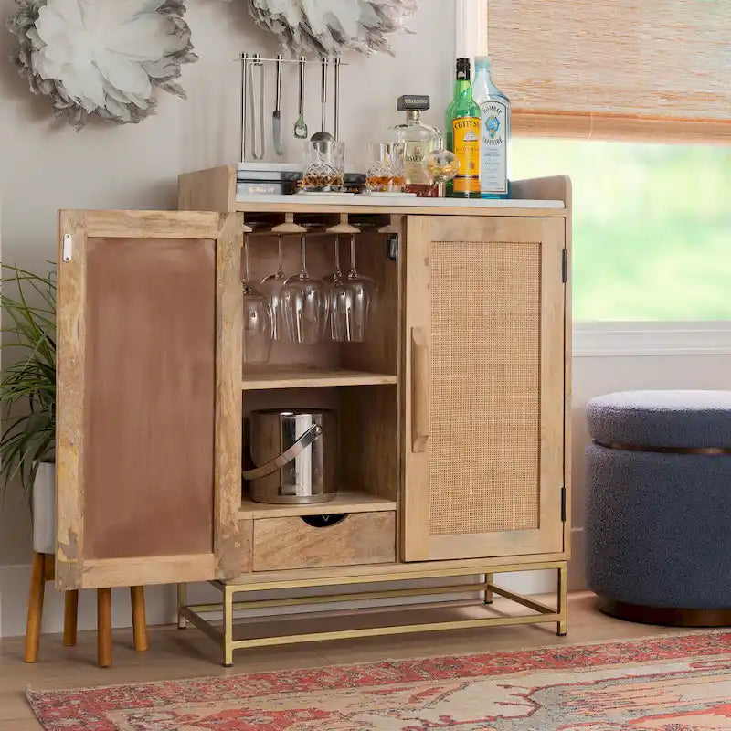 Spence Wooden Bar Cabinet with Marble Top 30
