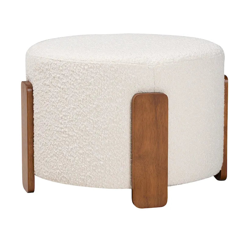 Finlay Modern Japandi Boucle Fabric and Wood Ottoman Footstool 16