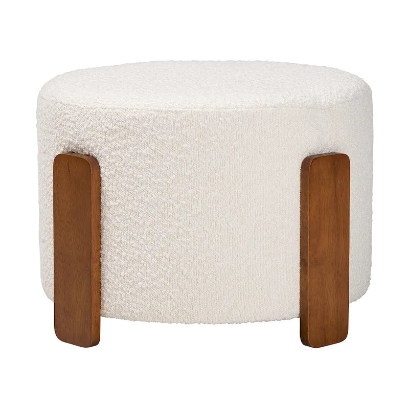 Finlay Modern Japandi Boucle Fabric and Wood Ottoman Footstool 3