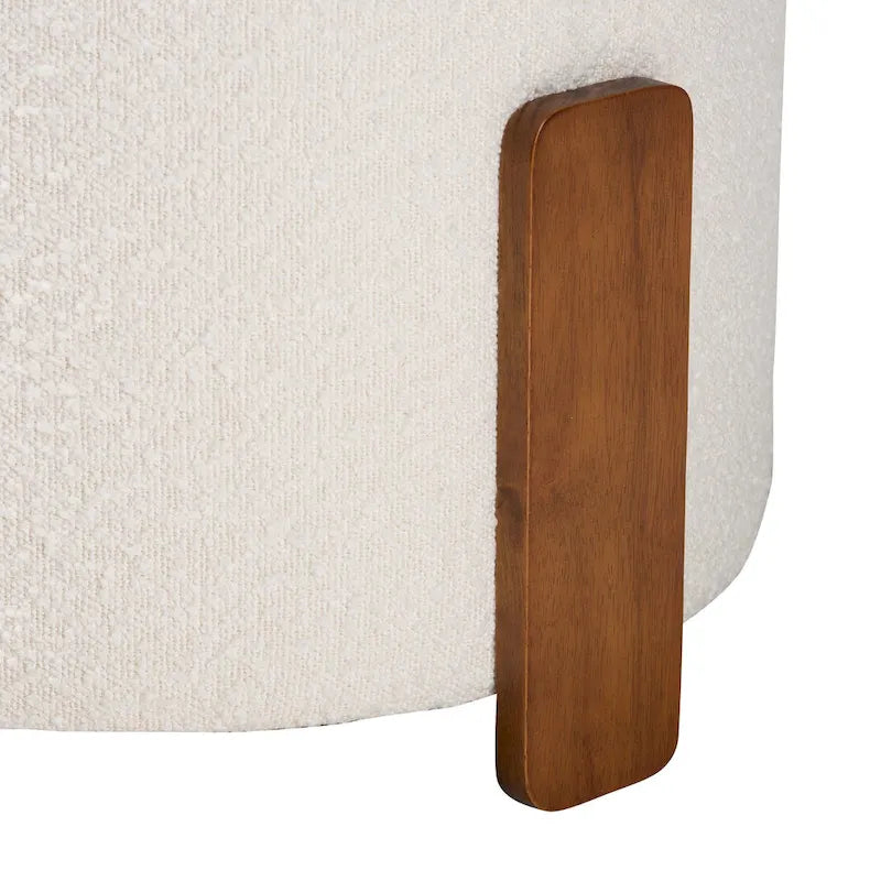 Finlay Modern Japandi Boucle Fabric and Wood Ottoman Footstool 4