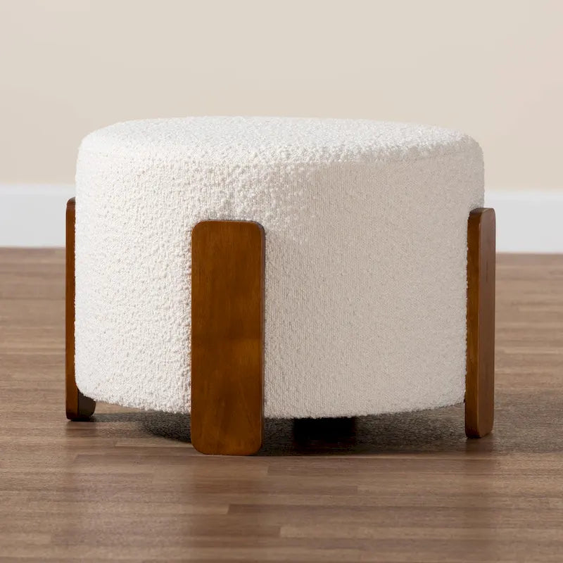 Finlay Modern Japandi Boucle Fabric and Wood Ottoman Footstool 7