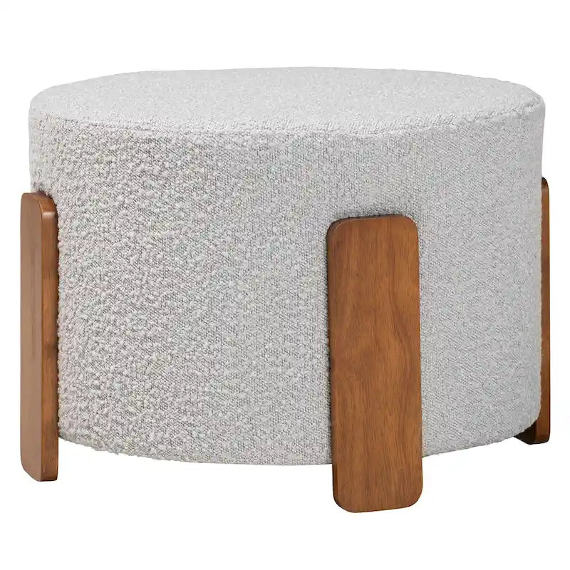 Finlay Modern Japandi Boucle Fabric and Wood Ottoman Footstool 10