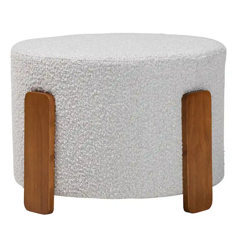 Finlay Modern Japandi Boucle Fabric and Wood Ottoman Footstool 11