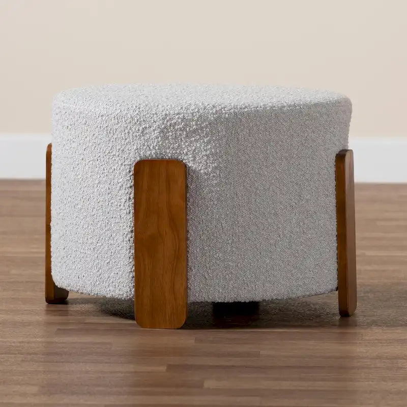 Finlay Modern Japandi Boucle Fabric and Wood Ottoman Footstool 15