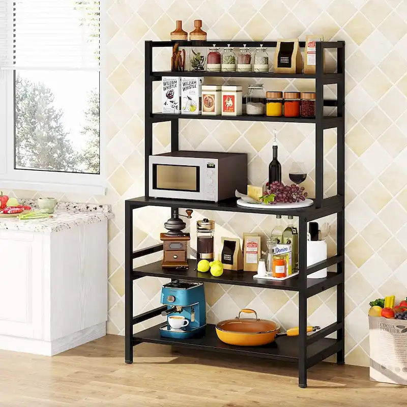 Scaffale da Panettiere a 5 Ripiani con Contenitore, Carrello Cucina per Microonde 21