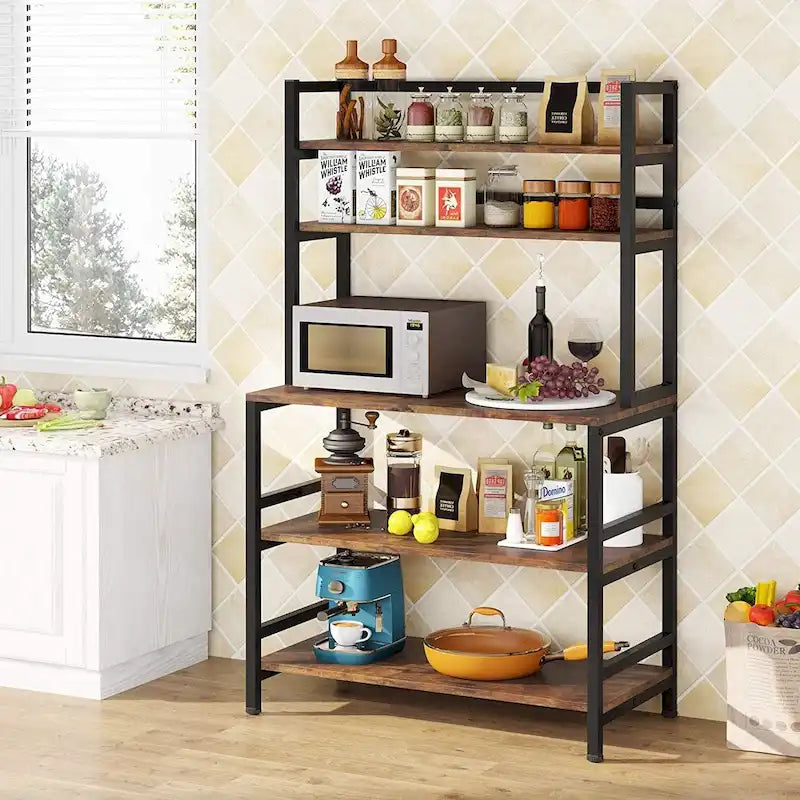 Scaffale da Panettiere a 5 Ripiani con Contenitore, Carrello Cucina per Microonde 22