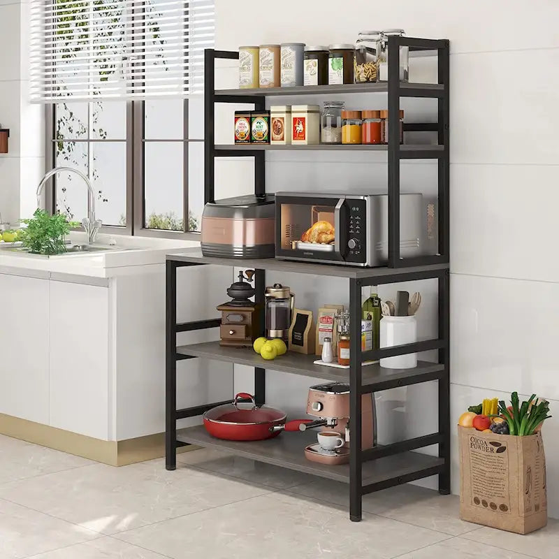 Scaffale da Panettiere a 5 Ripiani con Contenitore, Carrello Cucina per Microonde 24