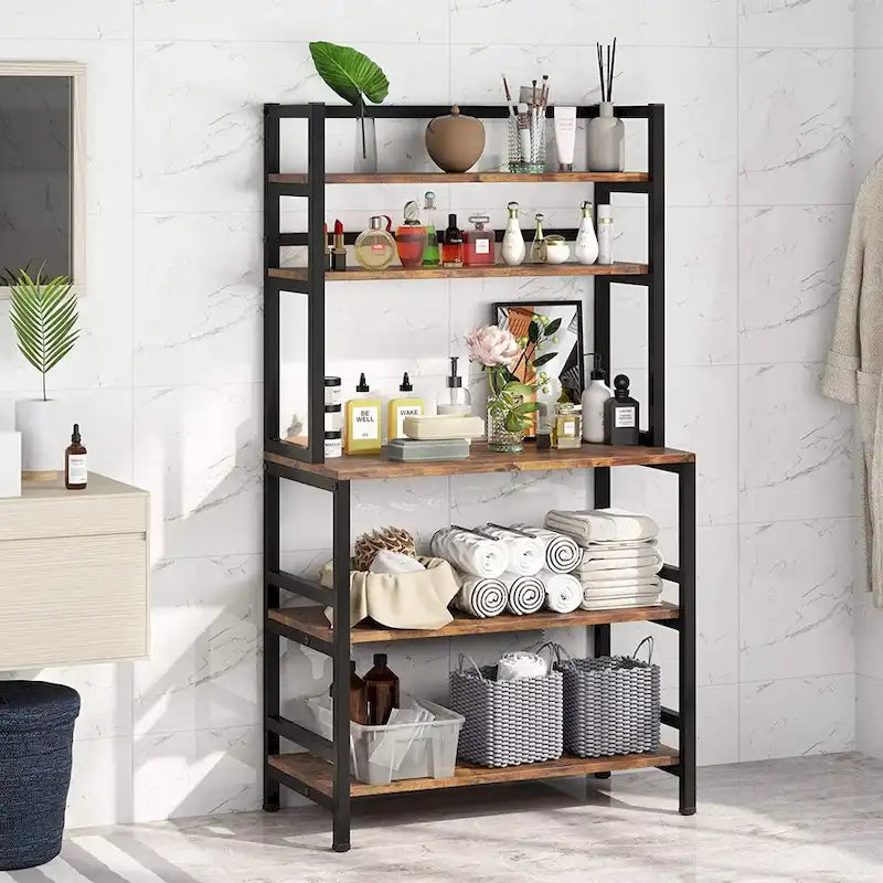 Scaffale da Panettiere a 5 Ripiani con Contenitore, Carrello Cucina per Microonde 3