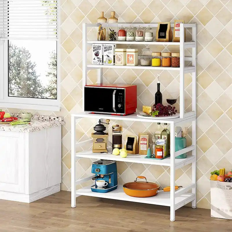 Scaffale da Panettiere a 5 Ripiani con Contenitore, Carrello Cucina per Microonde 4