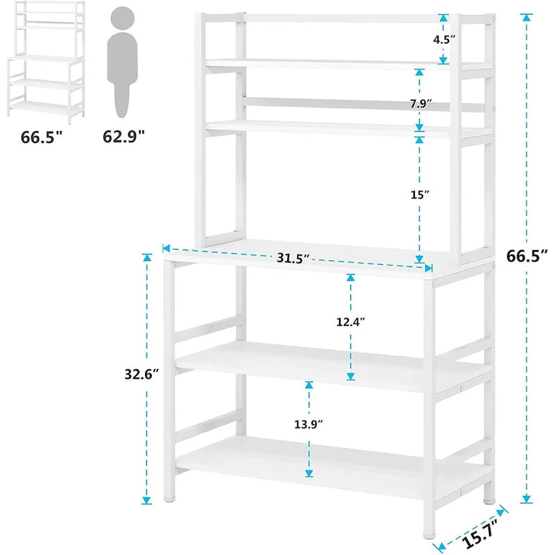 Scaffale da Panettiere a 5 Ripiani con Contenitore, Carrello Cucina per Microonde 9