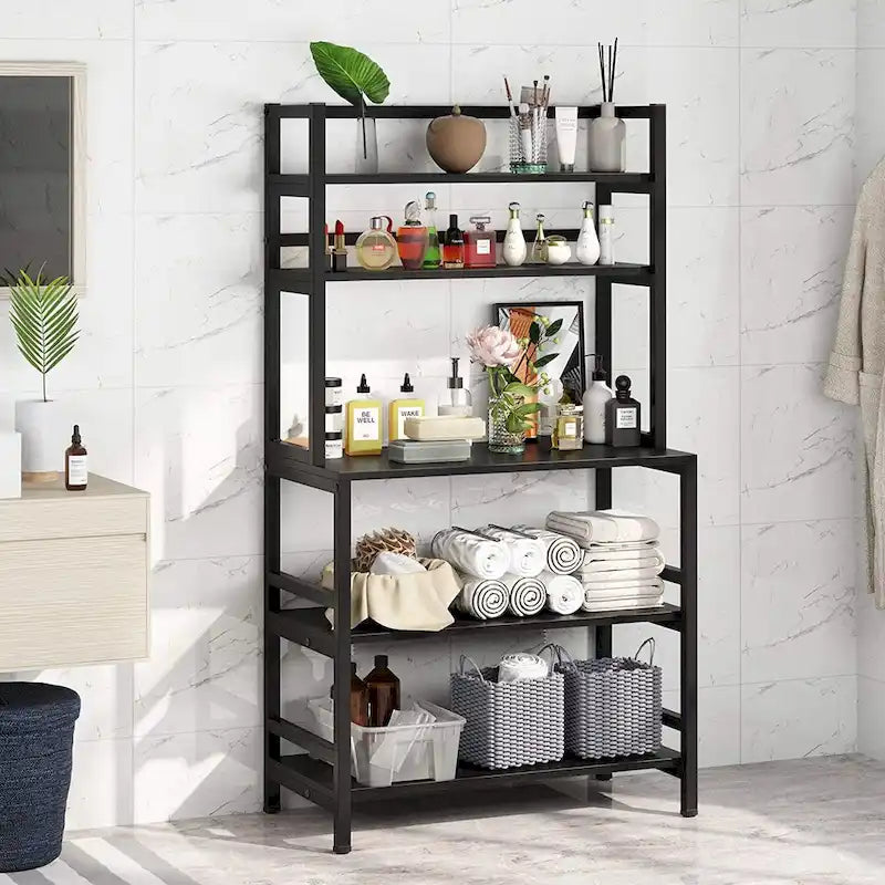 Scaffale da Panettiere a 5 Ripiani con Contenitore, Carrello Cucina per Microonde 15