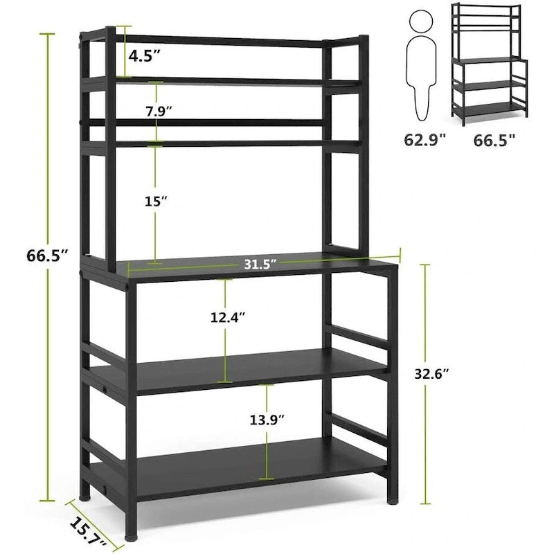 Scaffale da Panettiere a 5 Ripiani con Contenitore, Carrello Cucina per Microonde 18