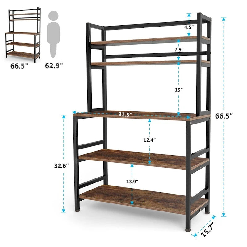 Scaffale da Panettiere a 5 Ripiani con Contenitore, Carrello Cucina per Microonde 20