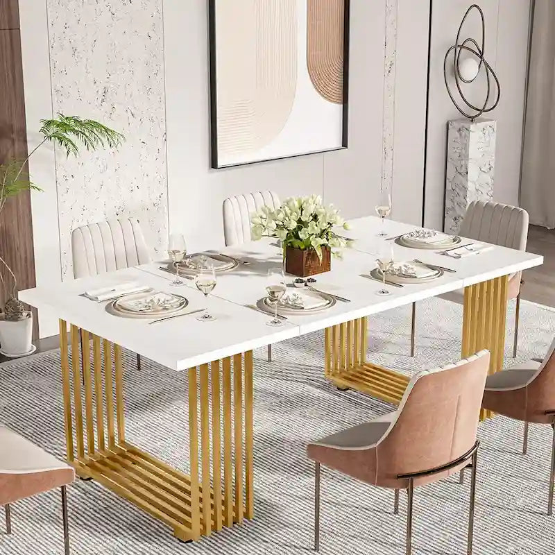 Modern Dining Table for 6-8 People, 70.8 Inches White Kitchen Table 22