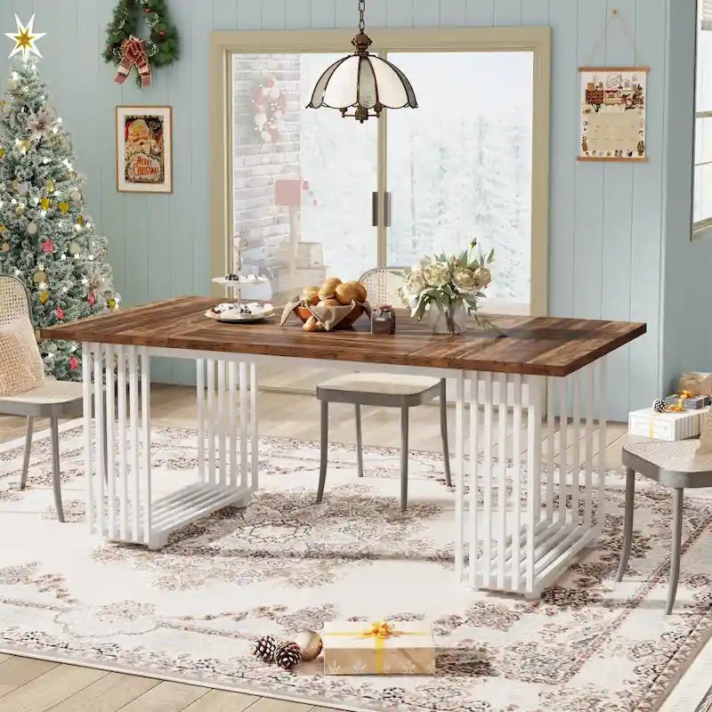 Modern Dining Table for 6-8 People, 70.8 Inches White Kitchen Table 25