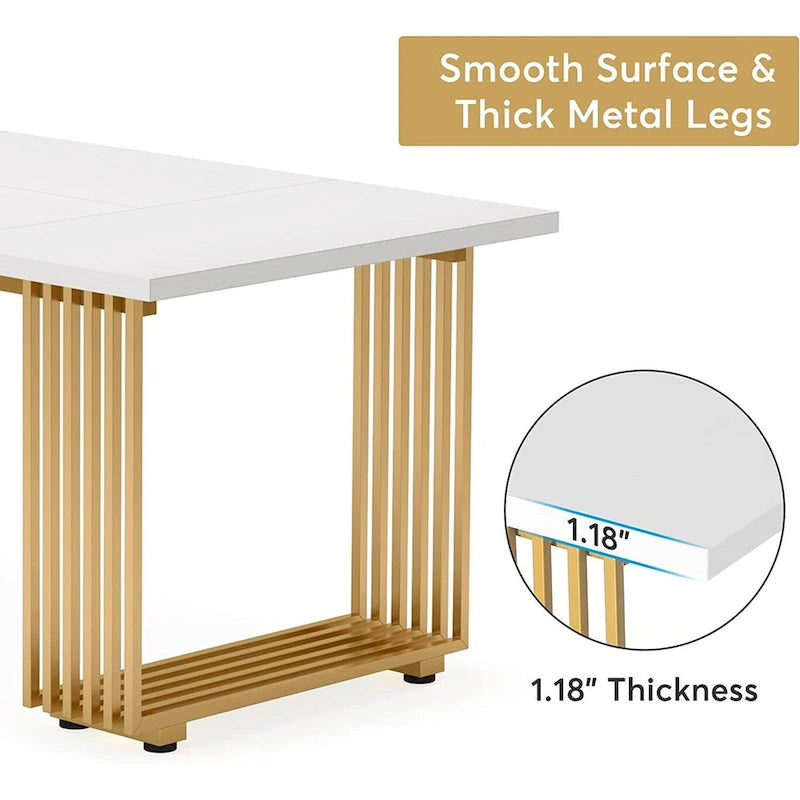 Modern Dining Table for 6-8 People, 70.8 Inches White Kitchen Table 4