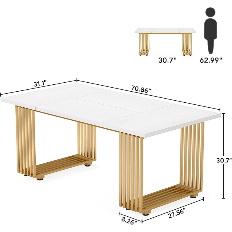 Modern Dining Table for 6-8 People, 70.8 Inches White Kitchen Table 5