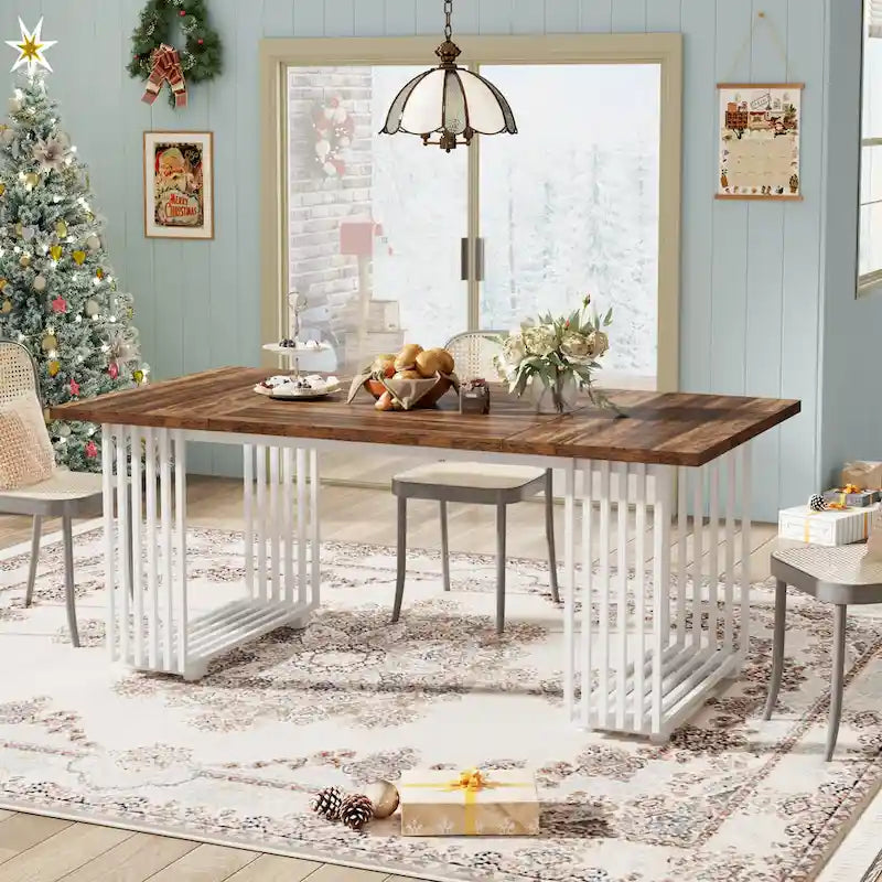 Modern Dining Table for 6-8 People, 70.8 Inches White Kitchen Table 6