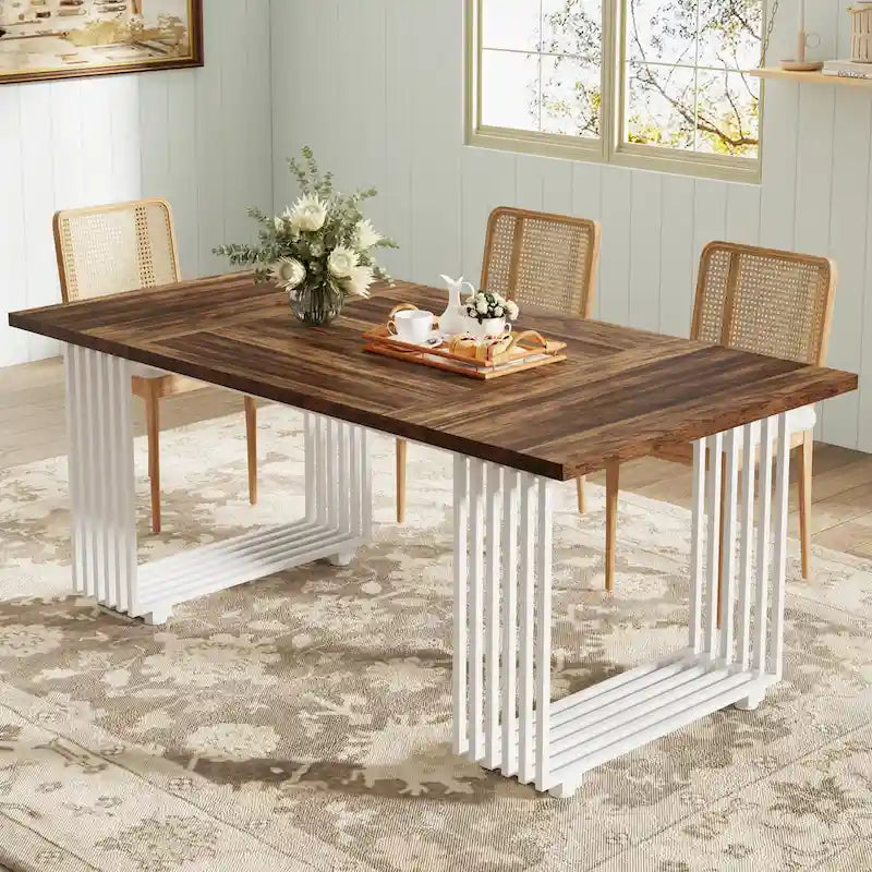 Modern Dining Table for 6-8 People, 70.8 Inches White Kitchen Table 7