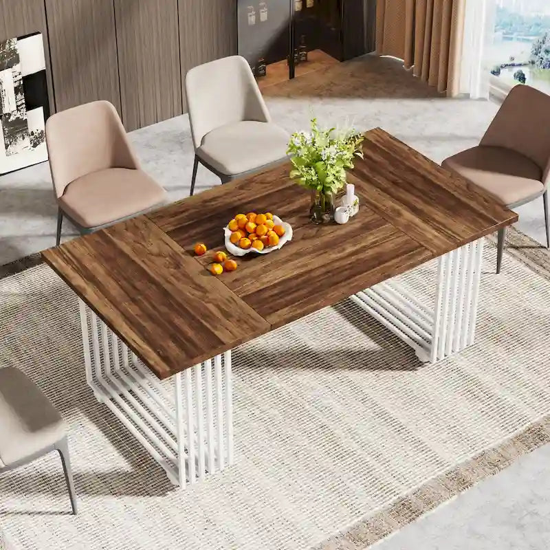 Modern Dining Table for 6-8 People, 70.8 Inches White Kitchen Table 8