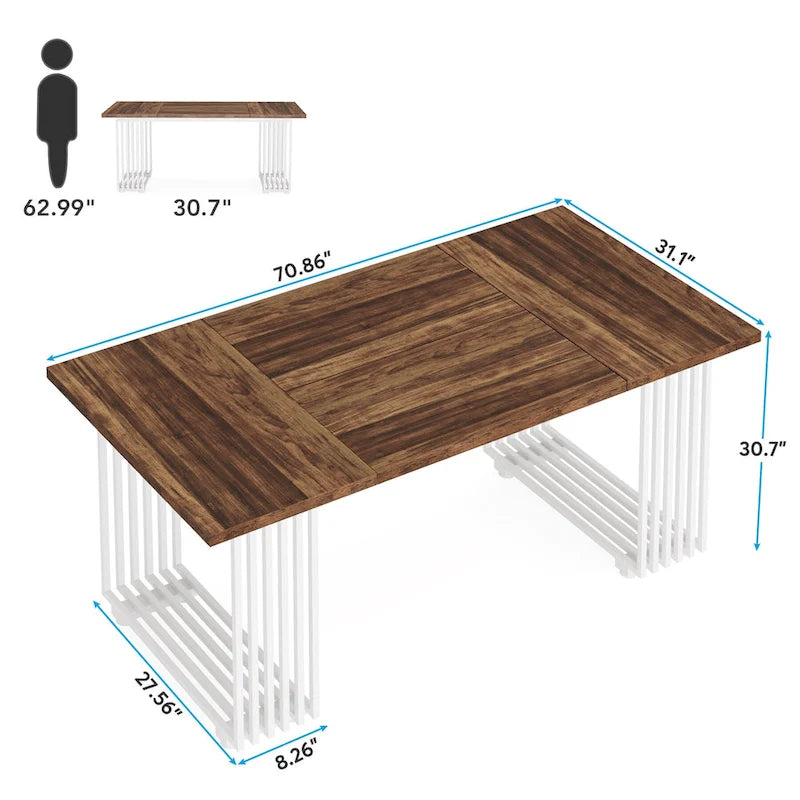 Modern Dining Table for 6-8 People, 70.8 Inches White Kitchen Table 10