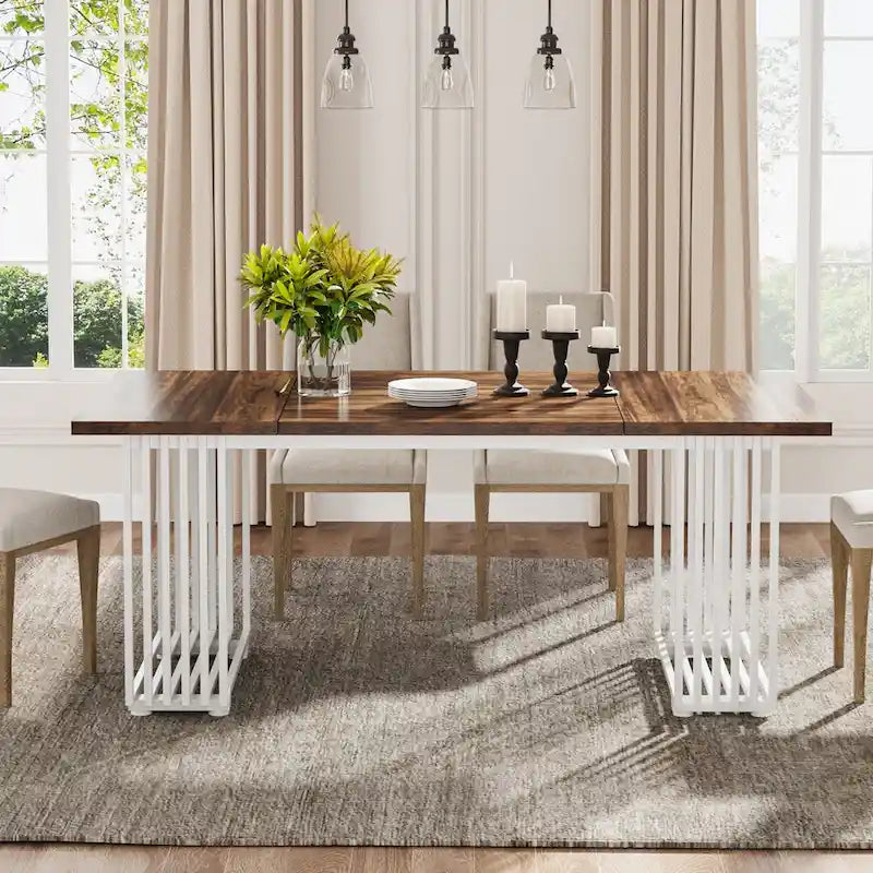 Modern Dining Table for 6-8 People, 70.8 Inches White Kitchen Table 11