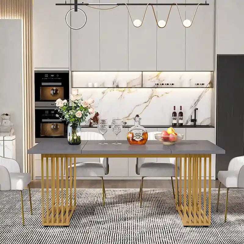 Modern Dining Table for 6-8 People, 70.8 Inches White Kitchen Table 13