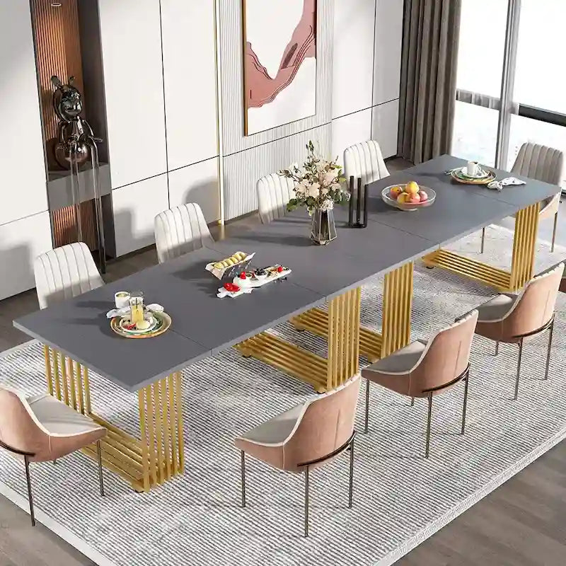 Modern Dining Table for 6-8 People, 70.8 Inches White Kitchen Table 14