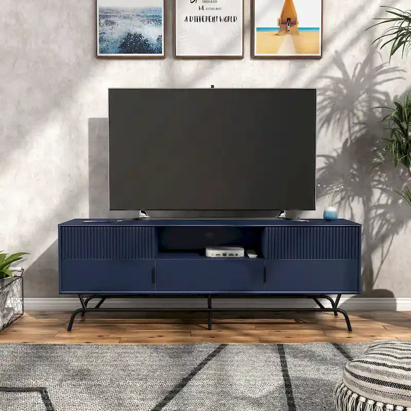 DH BASIC Modern 60-inch 3-Drawer Media Cabinet TV Stand with Cable Hole by Denhour 36