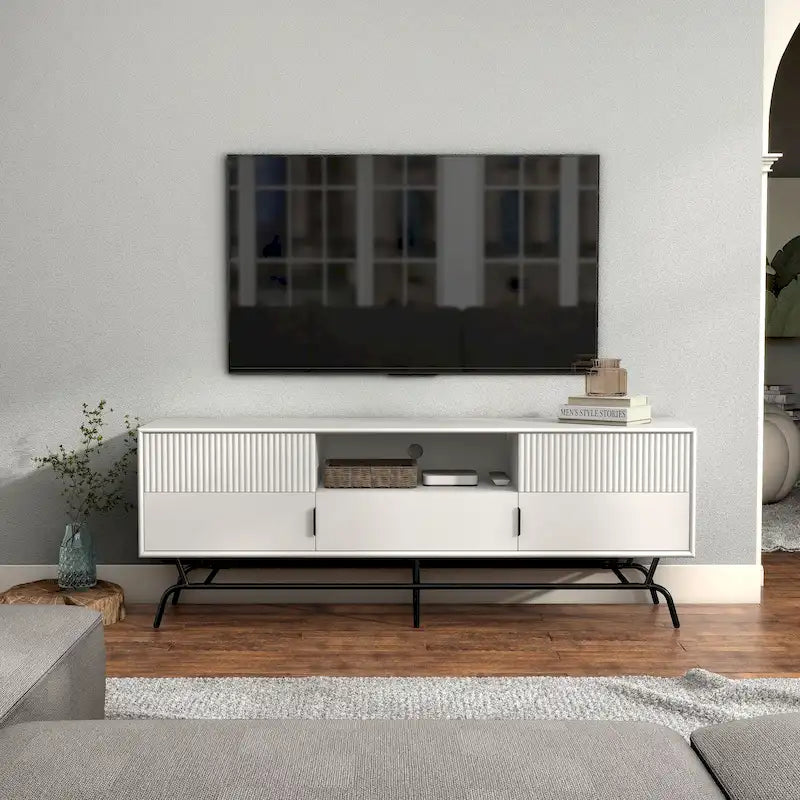 DH BASIC Modern 60-inch 3-Drawer Media Cabinet TV Stand with Cable Hole by Denhour 37