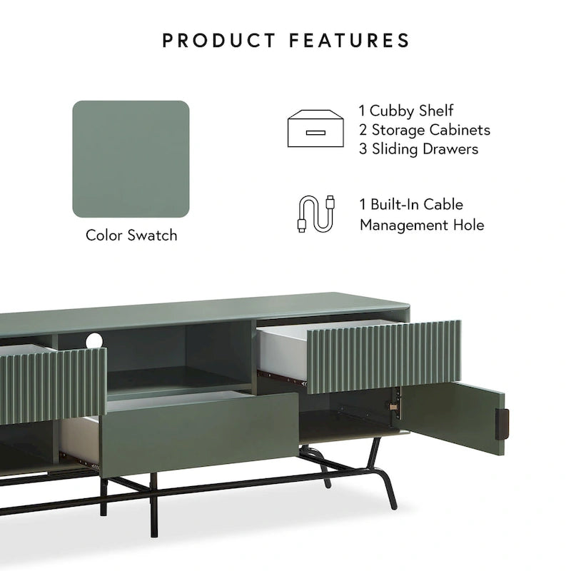 DH BASIC Modern 60-inch 3-Drawer Media Cabinet TV Stand with Cable Hole by Denhour 5