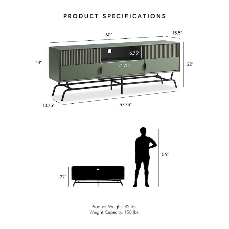 DH BASIC Modern 60-inch 3-Drawer Media Cabinet TV Stand with Cable Hole by Denhour 6