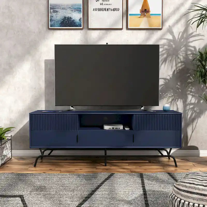 DH BASIC Modern 60-inch 3-Drawer Media Cabinet TV Stand with Cable Hole by Denhour 19