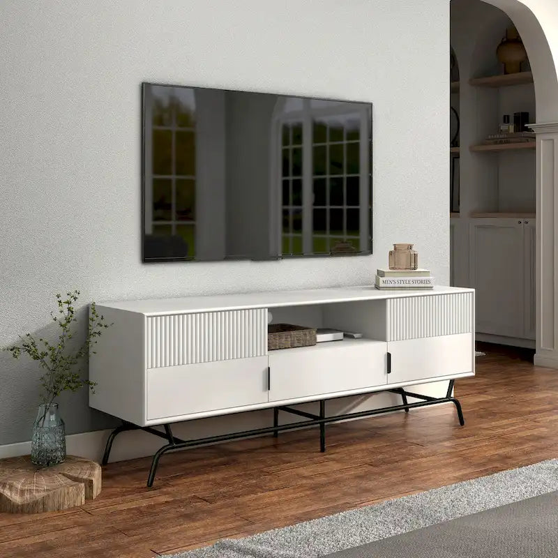 DH BASIC Modern 60-inch 3-Drawer Media Cabinet TV Stand with Cable Hole by Denhour 28