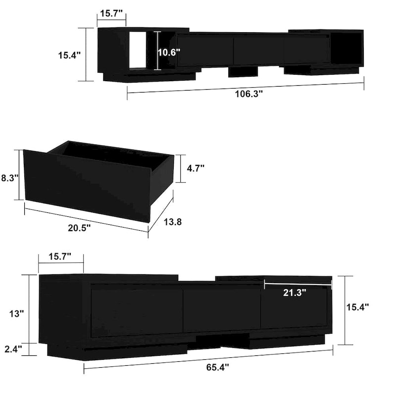 Extendable TV Stand Storage Media Console Modern Entertainment Center 10