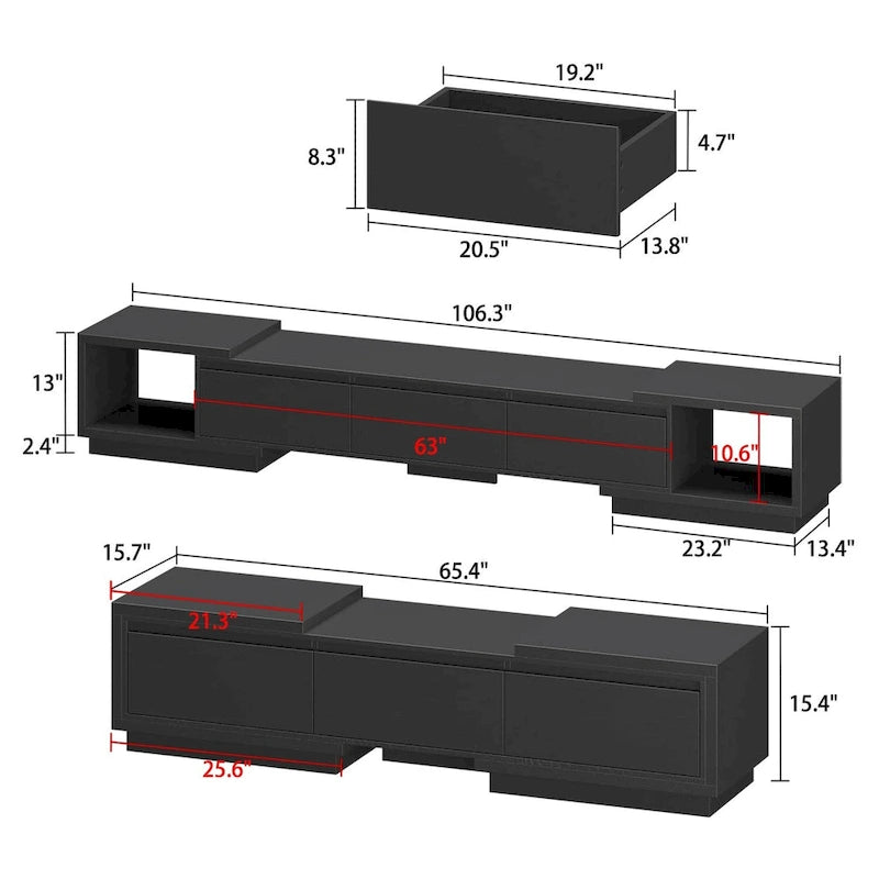 Extendable TV Stand Storage Media Console Modern Entertainment Center 17