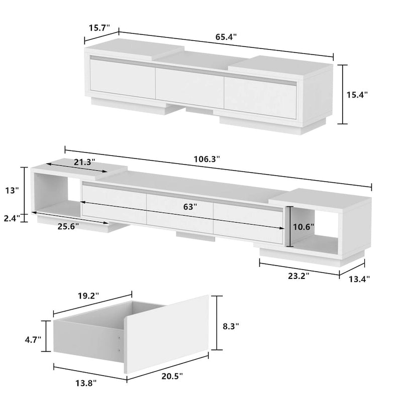 Extendable TV Stand Storage Media Console Modern Entertainment Center 26