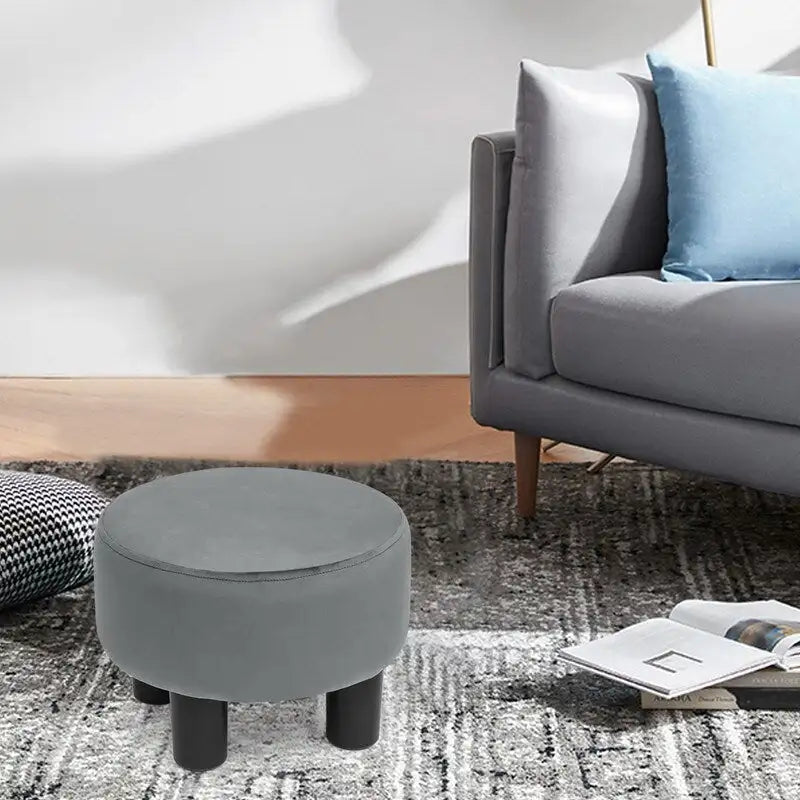 Adeco Round Ottoman Velvet Footrest Stool Modern Padded Seat Footstool 35