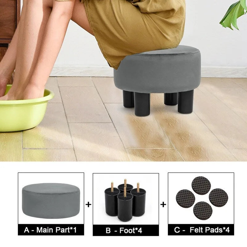 Adeco Round Ottoman Velvet Footrest Stool Modern Padded Seat Footstool 5