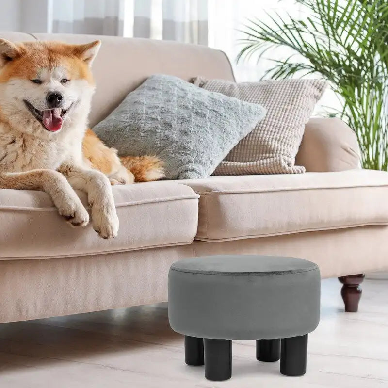 Adeco Round Ottoman Velvet Footrest Stool Modern Padded Seat Footstool 6