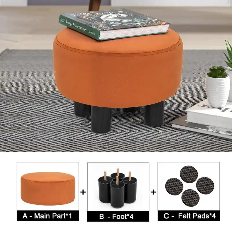 Adeco Round Ottoman Velvet Footrest Stool Modern Padded Seat Footstool 11