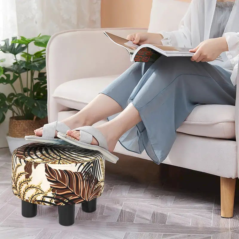 Adeco Round Ottoman Velvet Footrest Stool Modern Padded Seat Footstool 15