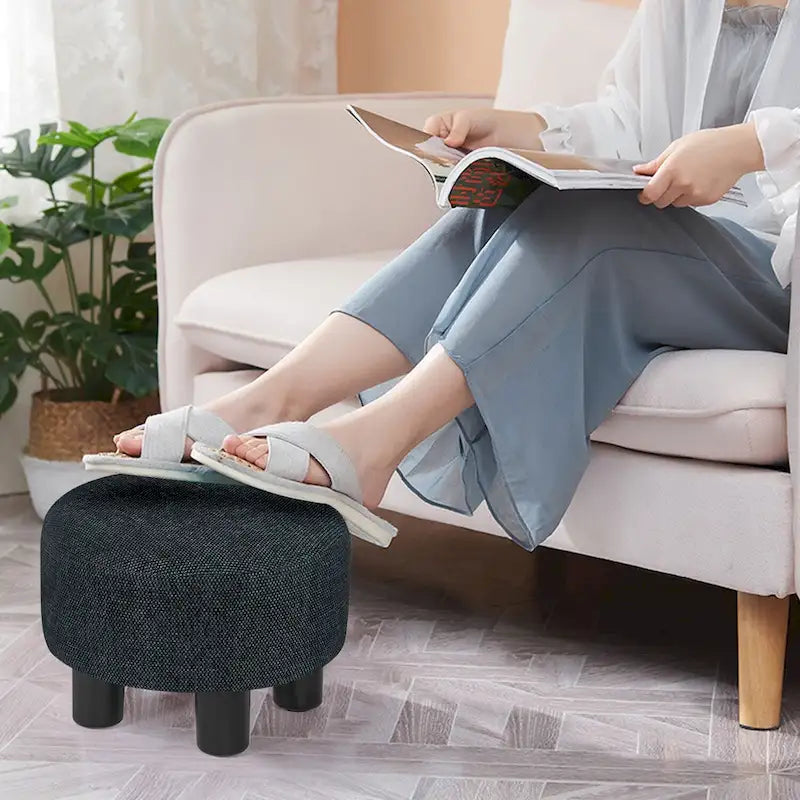 Adeco Round Ottoman Velvet Footrest Stool Modern Padded Seat Footstool 20