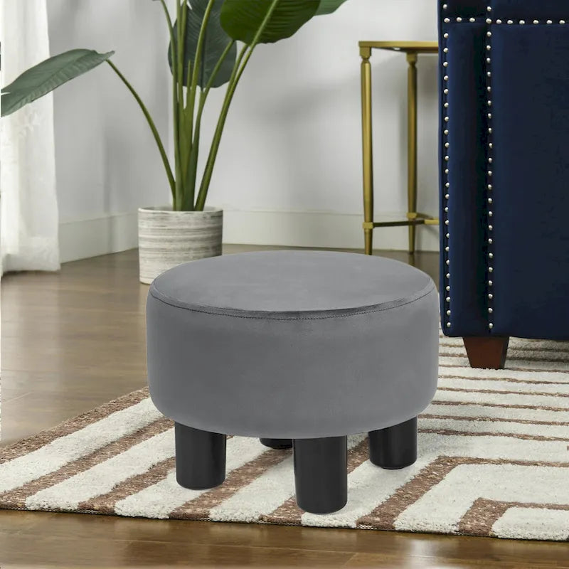Adeco Round Ottoman Velvet Footrest Stool Modern Padded Seat Footstool 22