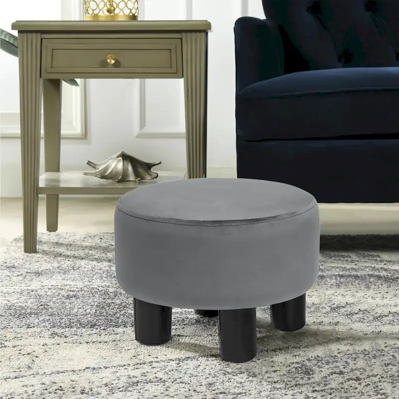 Adeco Round Ottoman Velvet Footrest Stool Modern Padded Seat Footstool 23
